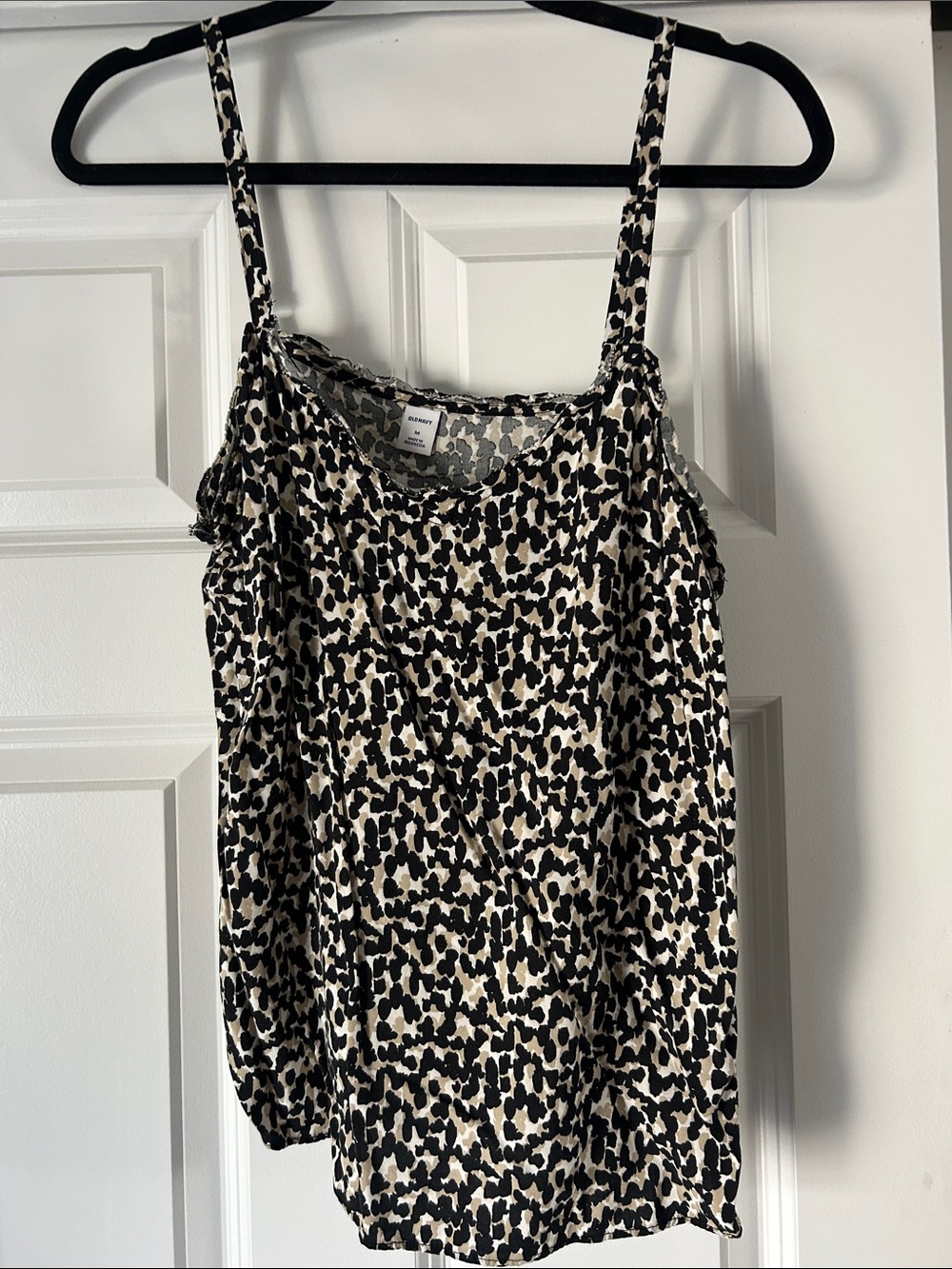Leith Black and Cream Leopard-Print Camisole Top